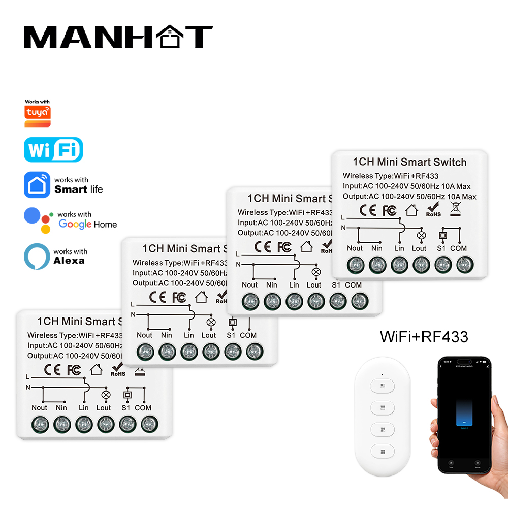 Smart Home Voice Assistant - Умный мини-выключатель Wi-Fi 10А с беспроводным